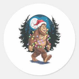 Sticker Rond Bigfoot Père Noël Feux d'arbre de Noël Funky Noël