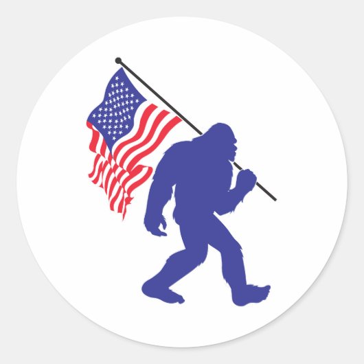 Sticker Rond Bigfoot portant un drapeau américain (Devant)