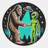 Sticker Rond Bigfoot rencontre un Alien (Devant)