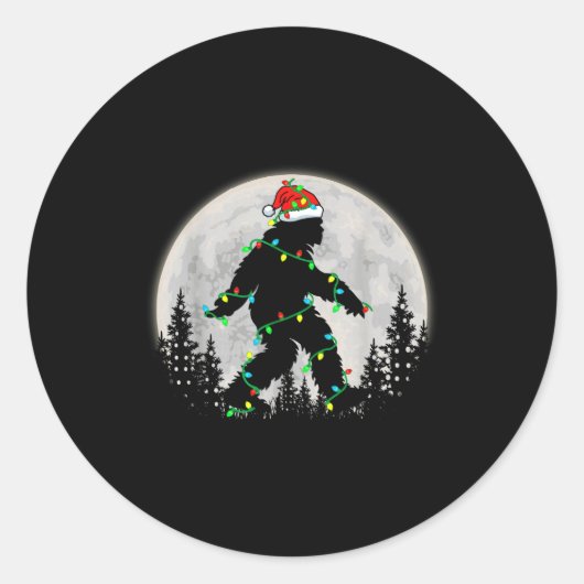 Sticker Rond Bigfoot Santa Christmas Tree Lights Funny Xmas Sas (Devant)