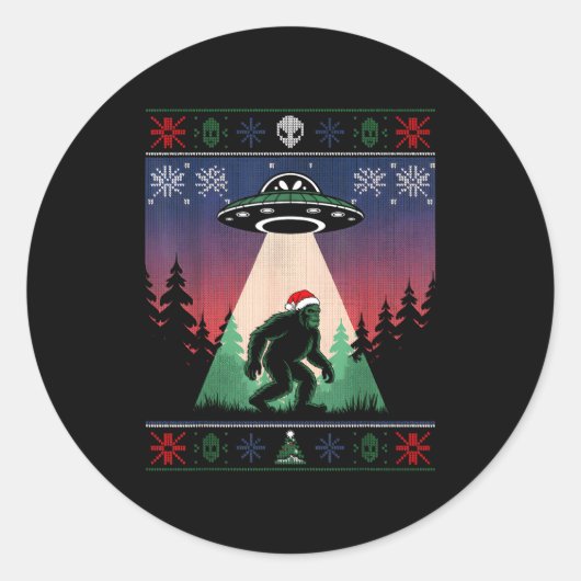 Sticker Rond Bigfoot Santa Ufo Alien Funny Ugly Christmas Sweat (Devant)