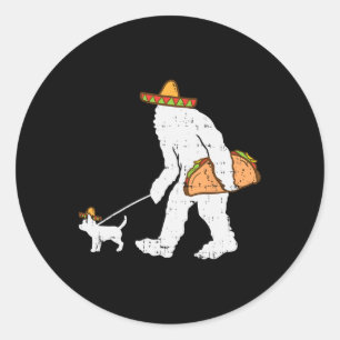Sticker Rond Bigfoot Sasquatch Taco Chihuahua Funny Cinco De Ma