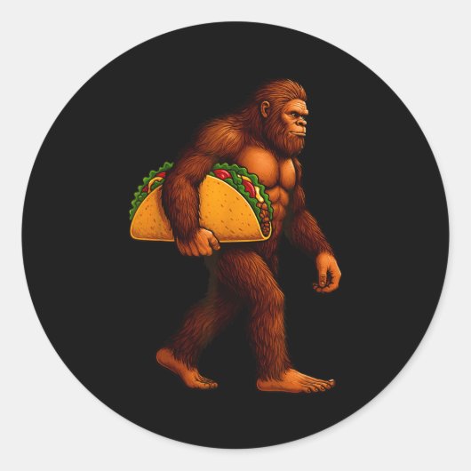 Sticker Rond Bigfoot Taco Sasquatch Walking Taco Funny Shirt Me (Devant)