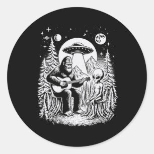 Sticker Rond Bigfoot Ufo Alien autour du feu de camp Nature Ran
