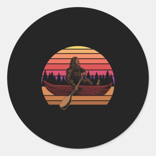 Sticker Rond Bigfoot Vintage Rétro En Canoë (Devant)