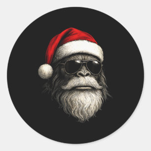 Sticker Rond Bigfoot Visage Lunettes Santa Noël Drôle Xmas Sa