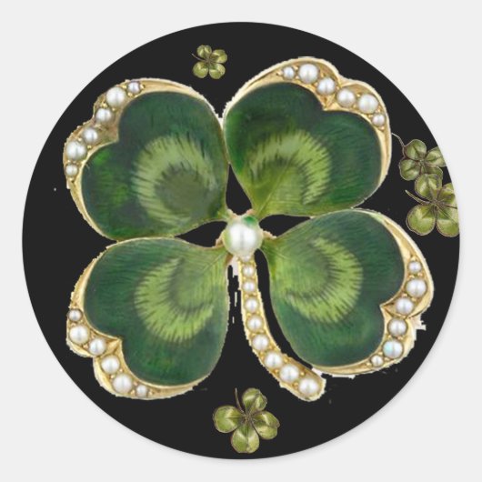 Sticker Rond Bijou Shamrock Gold Saint Patrick avec perles (Devant)