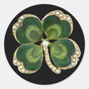 Sticker Rond Bijou Shamrock Gold Saint Patrick avec perles