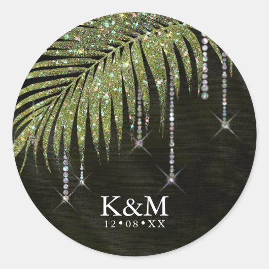 Sticker Rond Bijoux feuille Mariage vert ID830 rond classique (Devant)