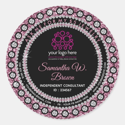 Sticker Rond Bijoux Parties scintillant rose (Devant)