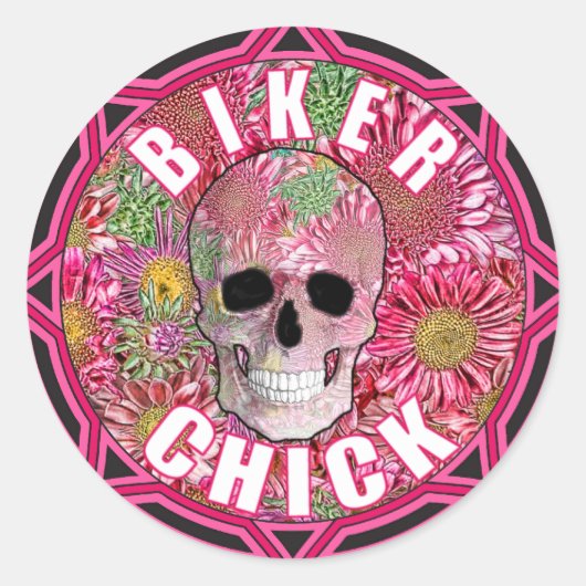 Sticker Rond Biker Chick 001 (Devant)