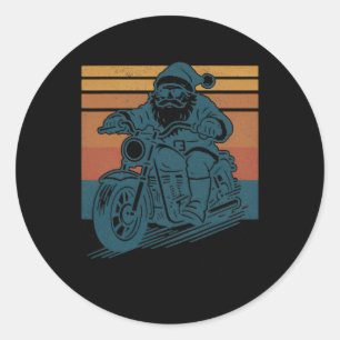 Sticker Rond Biker Santa Claus équitation Moto Vintage Christ