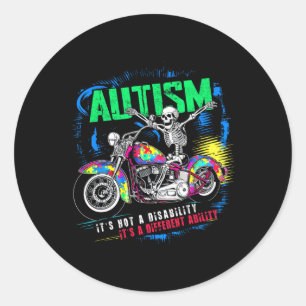 Sticker Rond Biker Skeleton équitation Moto Puzzle Autism Awa