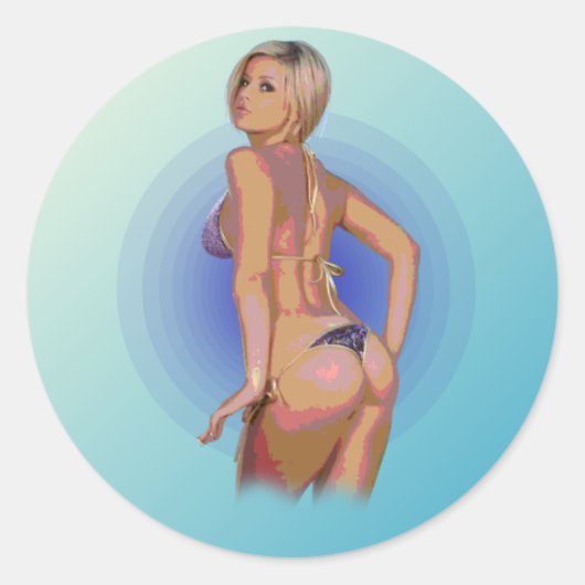 STICKER ROND BIKINI BABE. (Devant)