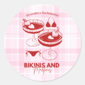 Sticker Rond Bikinis Et Martinis Bachelorette (Devant)