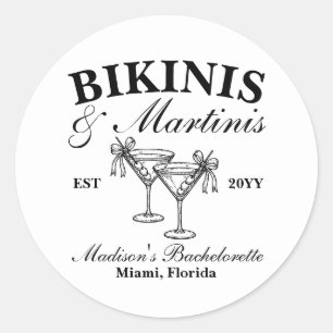 Sticker Rond Bikinis et Martinis Bachelorette