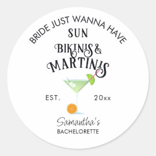 Sticker Rond Bikinis & Martinis Piscine tropicale Hen Bachelore