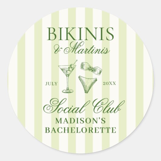 Sticker Rond Bikinis & Martinis Vert rayé (Devant)