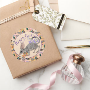 Sticker Rond Bilby de Pâques et fleurs australiennes heureux Pâ