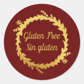 Sticker Rond Bilingue Rouge Doré Sans Gluten (Devant)