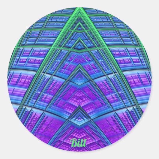 Sticker Rond BILL ~ COOL ! Vert bleu bleu géométrique ~ (Devant)