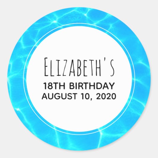 Sticker Rond Billard bleu clair eau photo Anniversaire (Devant)