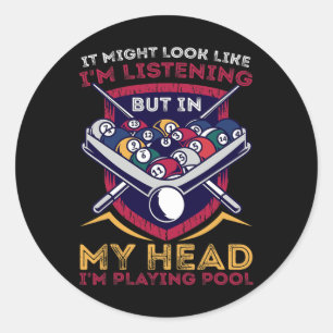 Sticker Rond Billard Snooker Pool Joueur Sport Competit