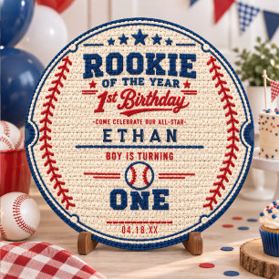 Sticker Rond Billet de baseball au crochet pour 1er anniversair