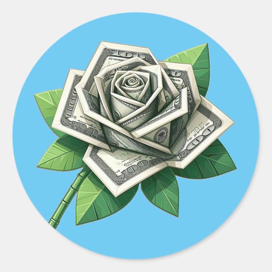 Sticker Rond billet de cent dollars origami art rose (Devant)