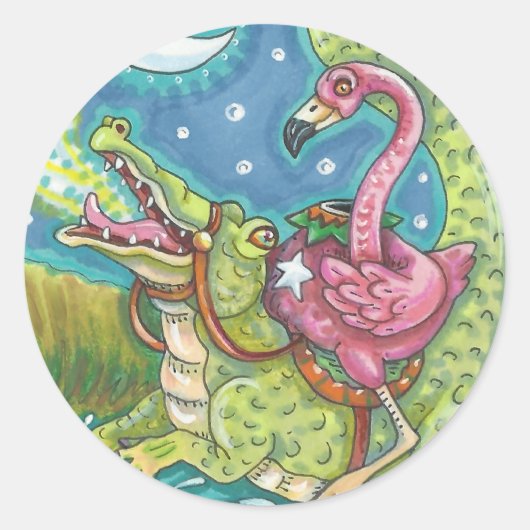 STICKER ROND BILLETS EN FLAMANT ROSE ROSE COULEUR SOMMÉ TOUT AU (Devant)