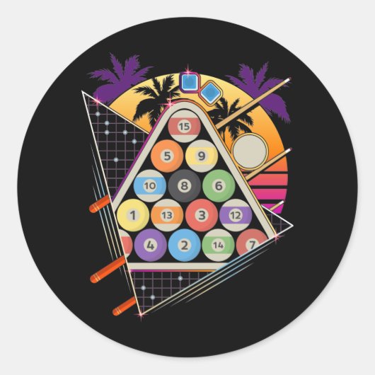 Sticker Rond Billiard Vaporwave 80s 90s Snooker Pool Player (Devant)