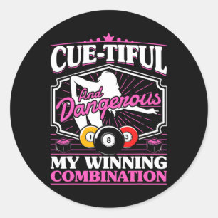 Sticker Rond Billiards Cue-Mini Et Dangereux 8 Balles Femmes Po