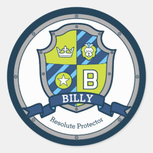 Sticker Rond Billy lettre B nom signifiant heraldry shield kids