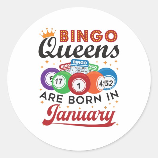 Sticker Rond Bingo Queens Are Born in Janvier Anniversaire (Devant)