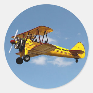 Sticker Rond Biplan Air Mail