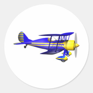 Sticker Rond Biplan bleu