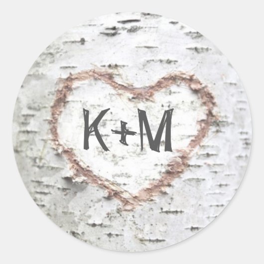 Sticker Rond Birch Bark Heart Rustic Mariage (Devant)