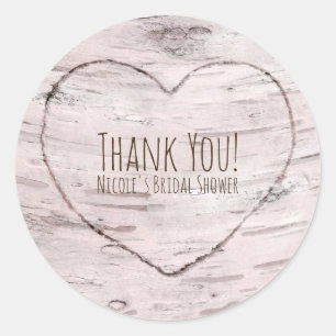 Sticker Rond Birch Tree & Coeur sculpté Mariage rustique Favori
