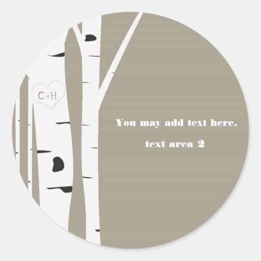 Sticker Rond Birch Tree rustique Carved Coeur Taupe Favoriser (Devant)