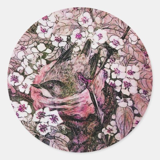 Sticker Rond BIRD NEST, violet blanc rose (Devant)