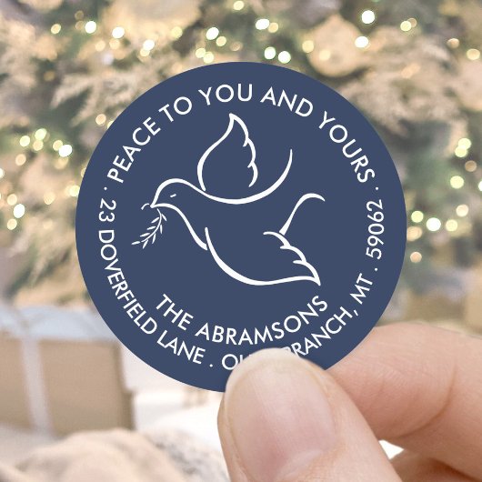 Sticker Rond Bird of Peace Navy White Holiday Adresse de retour