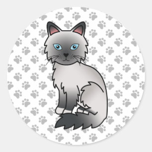 Sticker Rond Birman / Ragdoll Point Bleu Chat & Pattes Mignonne