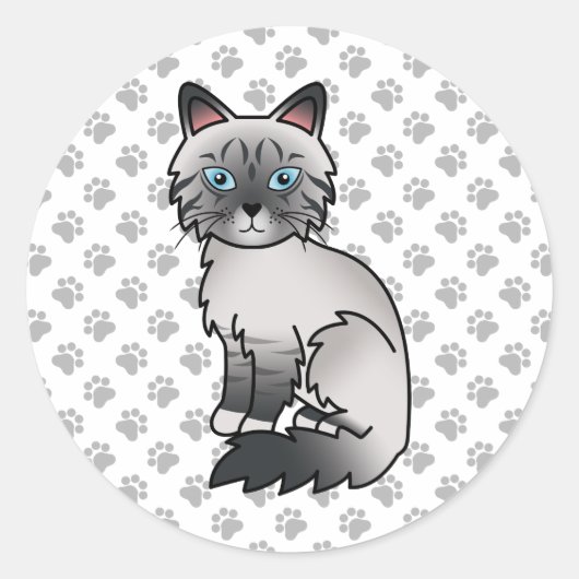 Sticker Rond Birman / Ragdoll Tabby bleu point Patte Chaton & P (Devant)