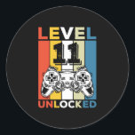 Sticker Rond Birthday 11th Level Unlocked 11 Gaming Vintage<br><div class="desc">Birthday 11th Level Unlocked 11 Gaming Vintage</div>