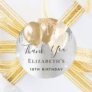 Sticker Rond Birthday argent or parties scintillant ballons mer