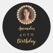 Sticker Rond Birthday black gold photo diamonds (Devant)