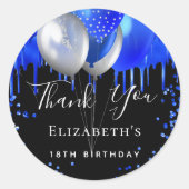 Sticker Rond Birthday black royal blue glitter name thank you (Devant)