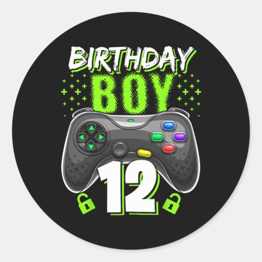 Sticker Rond Birthday Boy 12 Video Game Controller 12e B (Devant)