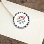Sticker Rond Birthday Boy Race Car Whimsical Return Adresse<br><div class="desc">Cette voiture de course amusante Fête d'anniversaire pour enfants simple garçon, personnaliser personnalisée étiquette d'adresse de retour avec voitures de course formule NASCAR, un hotrods de vitesse à damiers drapeau mignon, un sport minimaliste chic whimsical, un garçon coloré fête d'anniversaire, un étiquettes de classe créative, une typographie cool rétro course...</div>