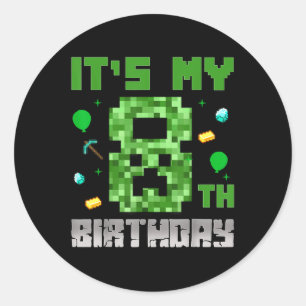 Sticker Rond Birthday Boy Shirt C'est My 8th Birthday Video Gam